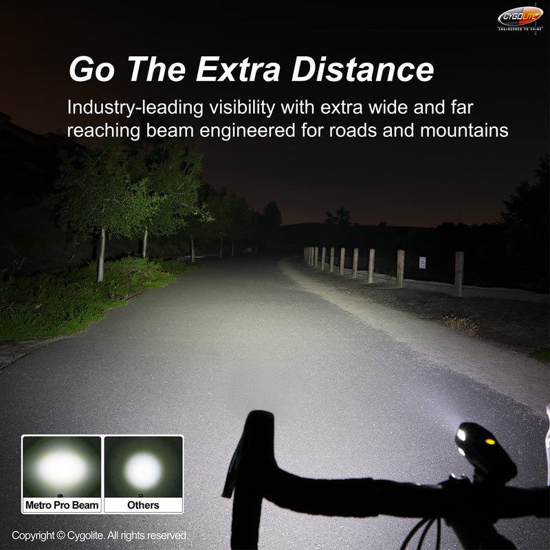 Cygolite Metro Pro â€“ 1,100 Lumen Bike Light â€“ 9 Night & Day Modes â€“ Compact & Durable â€“ IP67 Waterproof â€“ Secured Hard Mount â€“ USB Rechargeable Headlight â€“ For Road, Mountain, Commuter Bicycles, Black - Image 3